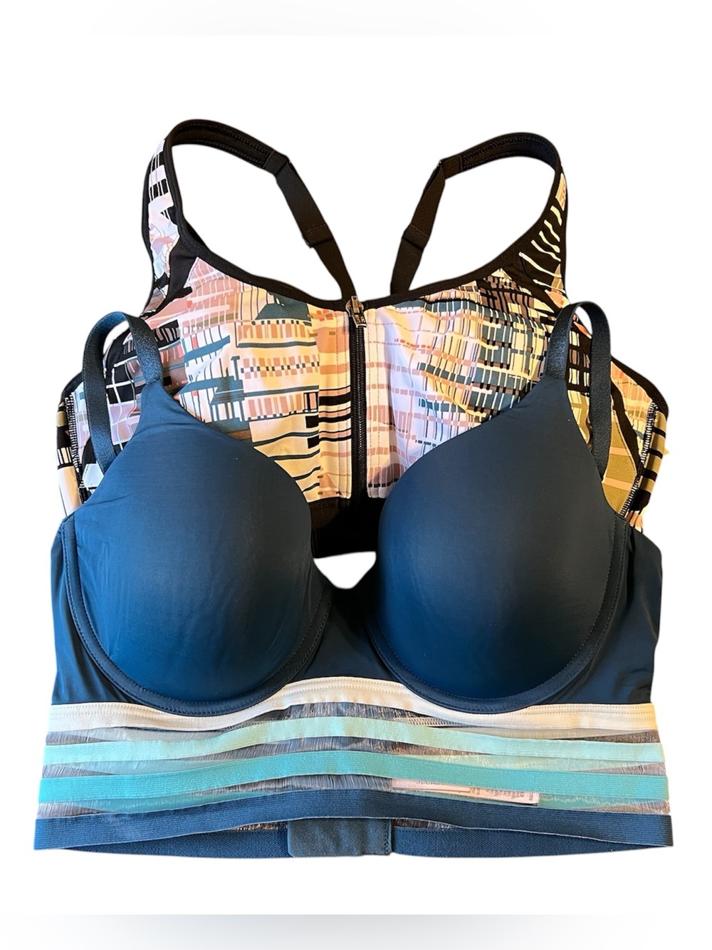 Victoria's Secret Navy & Multicolor Front-Zip Sports Bra